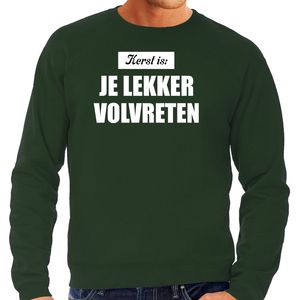 Grote maten Kerst is je lekker volvreten foute Kersttrui / Kerst outfit groen voor heren