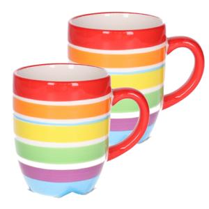 Koffiemokken Curacao - 2x stuks - Keramiek - multi kleuren - 300 ml - 8 x 11 cm - rood