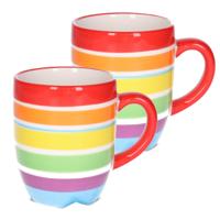 Koffiemokken Curacao - 2x stuks - Keramiek - multi kleuren - 300 ml - 8 x 11 cm - rood Koffiemokken Curacao - 2x stuks - Keramiek - multi kleuren - 300 ml - 8 x 11 cm - rood