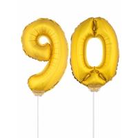 Gouden opblaas cijfer 90 - op stokjes van 41 cm - leeftijd versiering - verjaardag