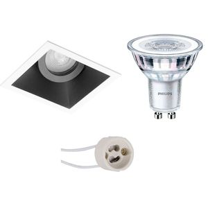 LED Spot Set - Pragmi Zano Pro - GU10 Fitting - Inbouw Vierkant - Mat Zwart/Wit - Kantelbaar - 93mm - Philips - CorePro 827 36D - 3.5W - Warm Wit 2700K