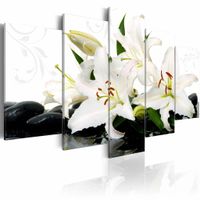 Schilderij - Lelies en Zen stenen, Wit, 5luik , premium print op canvas