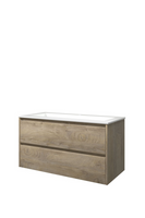 Proline polystone Elegant wastafelonderkast met 2 lades en polystone wastafel met 1 kraangat 100 x 54,5 x 46 cm, raw oak / glanzend wit - thumbnail