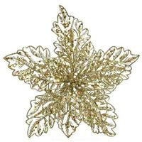 1x Kerstboomversiering op clip gouden glitter bloem 23 cm - thumbnail