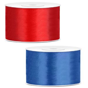 Sierlinten/cadeaulinten/satijnen linten - Set 2x stuks - rood en kobalt blauw - 38 mm x 25 meter