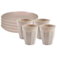 Servies van kunststof - 6x dinerborden en 6x drinkbekers - beige