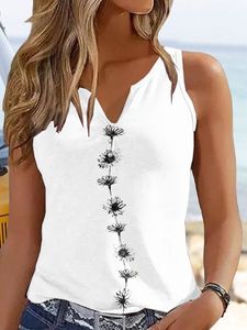 Casual Regular Fit Notched Floral Tank Top