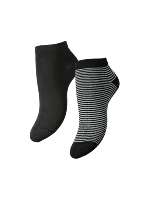 Sneaker sokken 2-pak - Glitter/Streep - Katoenen enkelsokken