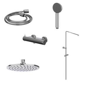 Regendoucheset IVY Bond Opbouw Thermostatisch 30 cm Medium Satin Handdouche Chroom
