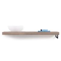 Looox Wooden Base Shelf solo R 140 cm, eiken old grey, handdoekhouders rechts mat zwart - thumbnail