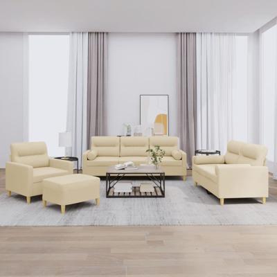 4-delige Loungeset met kussens stof crèmekleurig