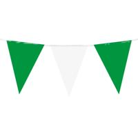 Feest/verjaardag Vlaggenlijn - wit/groen - 10 m - 15 vlaggetjes - binnen/buiten - kunststof