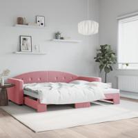 Slaapbank met onderschuifbed 90x200 cm fluweel roze