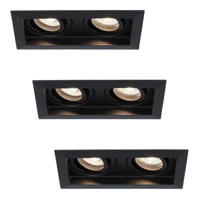 Set van 3 Durham LED Dubbele inbouwspots vierkant - 10 Watt 800 lumen - 4000K neutraal wit - GU10 - Dimbaar Kantelbaar - Voor binnen - Zwart