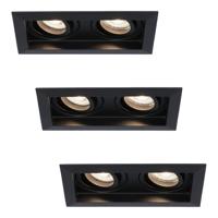 Set van 3 Durham LED Dubbele inbouwspots vierkant - 10 Watt 800 lumen - 4000K neutraal wit - GU10 - Dimbaar Kantelbaar - Voor binnen - Zwart