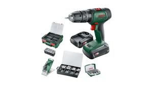 Bosch Groen UniversalImpact 18V | Accuklopboorschroevendraaier | 1.5 Ah + 2.5 Ah accu + lader | + SystemBox en 46-delige accessoiresset 06039D4108