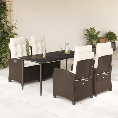 5-delige Tuinset met kussens poly rattan bruin