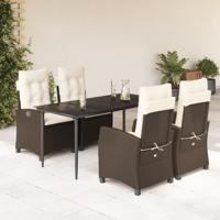 5-delige Tuinset met kussens poly rattan bruin