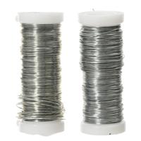Binddraad/wikkeldraad - 2x rolletjes - zilver - 30 m x 0,3 mm - hobbydraad/bloemendraad
