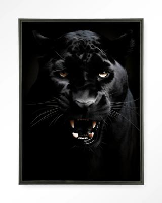 Urban Cotton Wandkleed 'Rawr Panther' 80 x 110cm in Floating Frame - black