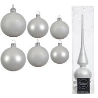 Groot pakket glazen kerstballen 50x winter wit glans/mat 4-6-8 cm met piek mat - Kerstbal