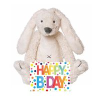 Kinder cadeau knuffel konijn met Happy birthday wenskaart - thumbnail