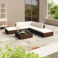 6-delige Loungeset met kussens poly rattan bruin