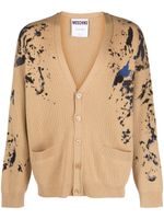 Moschino paint-splatter wool cardigan - Marron