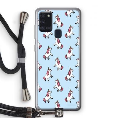 Eenhoorns overal: Samsung Galaxy A21s Transparant Hoesje met koord