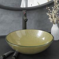 VidaXL Wastafel met kraan en pop-up afvoer gehard glas goudkleurig