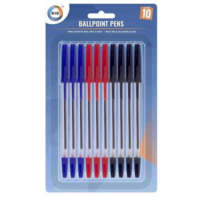 DID Balpennen - 10x stuks - blauw/rood/zwart - met dop - kantoor/school