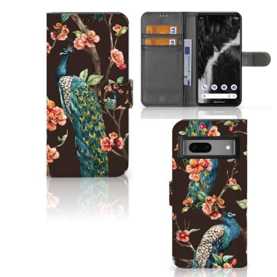 Google Pixel 7 | Telefoonhoesje | Met pasjeshouder | Pauw met Bloemen