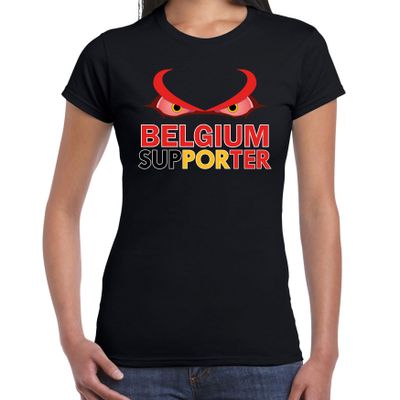 Belgium supporter fan t-shirt zwart EK/ WK voor dames Belgium supporter fan t-shirt zwart EK/ WK voor dames