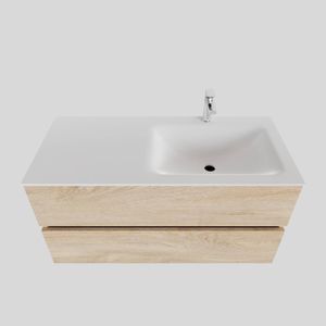 Badkamermeubel Solid Surface BWS Oslo 100x46 cm Rechts Wood Washed Oak (met 1 kraangat)