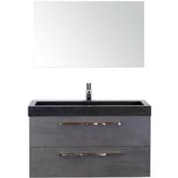 Seville Badmeubelset 100 cm - Beton Antraciet - Wastafel Hardsteen Wit Lucca met Spiegel
