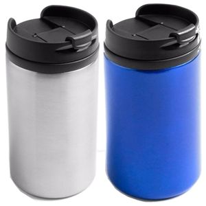 Set van 2x stuks Warmhoudbekers/warm houd bekers metallic grijs en blauw 320 ml