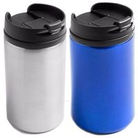 Set van 2x stuks Warmhoudbekers/warm houd bekers metallic grijs en blauw 320 ml