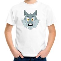 Cartoon wolf t-shirt wit voor jongens en meisjes - Cartoon dieren t-shirts kinderen