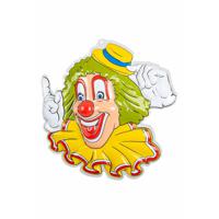 Carnaval/party decoratie bord - Clown hoofd - wand/muur versiering - 50 x 50 cm - plastic - thumbnail