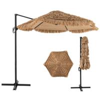 283 cm Cantilever Hula Tiki Rieten Patio Parasol in Hawaiiaanse stijl met Geventileerde top Zonbeschermingsdak Natuur