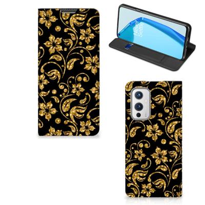 OnePlus 9 Smart Cover Gouden Bloemen OnePlus 9 Smart Cover Gouden Bloemen
