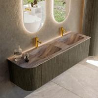 Badmeubel Mondiaz Kurve-Dlux | 155 cm | Meubelkleur Shadow | Wastafelkleur Oza | Solid surface | Dubbel / Rechts spoelbak | 2 kraangaten