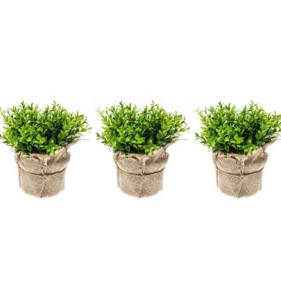 Kunstplant tuinkers in jute pot - 3x - groene kruiden plantjes - 16 cm