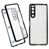 Sony Xperia 5 IV Magnetisch Cover met Gehard Glas Achterkant - Zwart