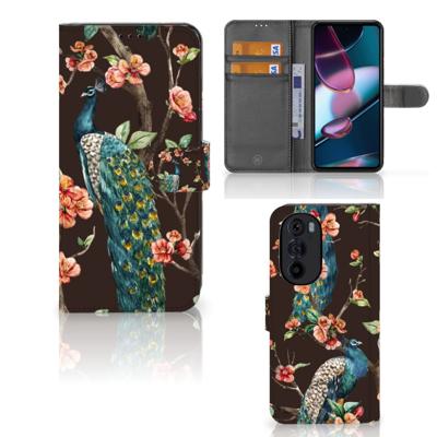 Motorola Edge 30 Pro | Telefoonhoesje | Met pasjeshouder | Pauw met Bloemen