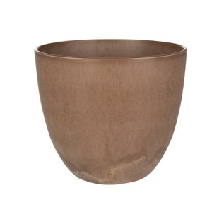 Plantenpot/bloempot in een natuursteen look Dia 17 cm en Hoogte 15 cm terra cotta