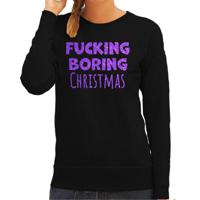 Foute kersttrui/sweater voor dames - Fucking Boring Christmas - zwart - glitter paars