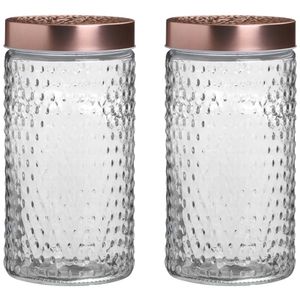 Voorraadpot/bewaarpot Blair - 2x - 1.5L - glas - koperen deksel - D12 x H22 cm