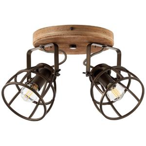 Brilliant Landelijke plafondlamp Matrix Disk 2-lichts koperbrons met hout 83424/46