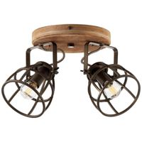 Brilliant Landelijke plafondlamp Matrix Disk 2-lichts koperbrons met hout 83424/46